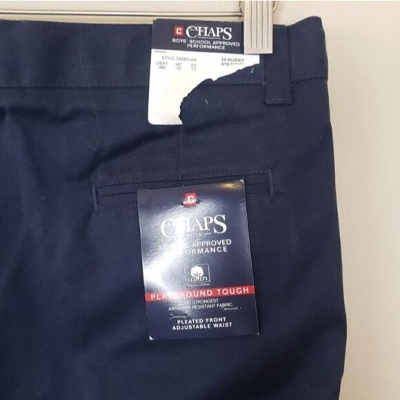 NWT Chaps | Boys Navy Uniform Khaki Pleated Pants Size 14 Husky - Picture 2 of 5